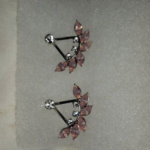 J Crew Opal Pink Crystals Marquis Silvertone Jacket Pierced Earrings